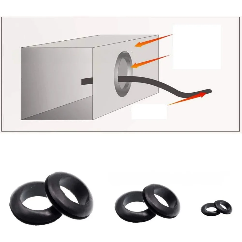 Black Rubber Grommet Kit 260 pcs for Cable Entry Sealing Waterproofing and Edge Protection in RV Marine Lighting Installations