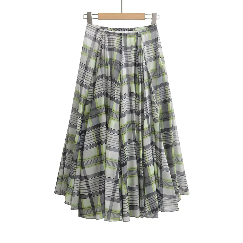 Kar&Otza 2024 new women's fashion plaid pleated casual slimming temperament versatile asymmetric skirt