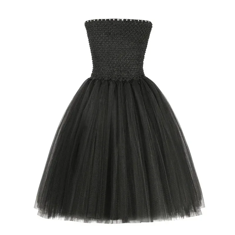 Nuevo vestido tutú de maléfica para niñas de 2025 con alas de cuernos, vestidos de fiesta de lujo de Reina Malvada, disfraz de bruja Cosplay de Halloween para niños eqs9X