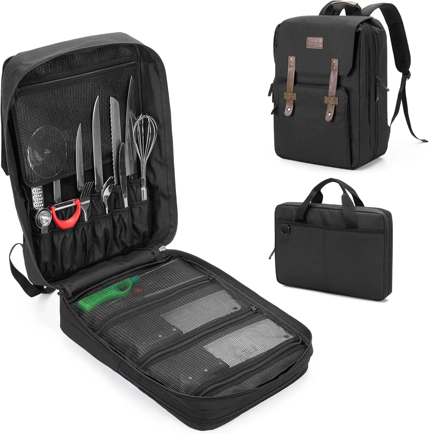 

Professional Chef Backpack with Lock Hole, Multiple Pockets for Knives and Kitchen Tools, Patent Design