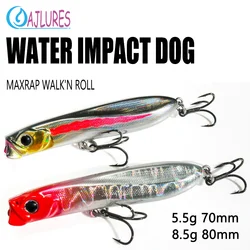 1/2Pcs Topwater Pencil Fishing Lure 5.5g 70mm 8.5g 80mm Popper WALK'N ROLL Water impact dog Artificial Hard Bait