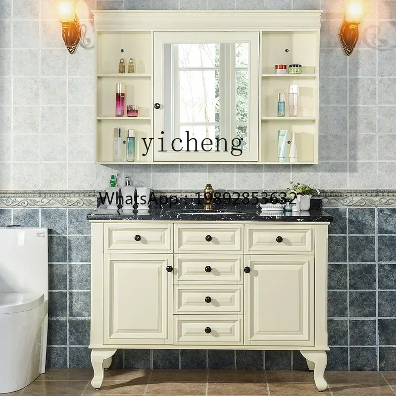 

Дубовый шкаф для ванной комнаты, комбинированный ретро-напольный шкаф для умывальника, раковина, шкаф для ванной комнаты из цельного дерева