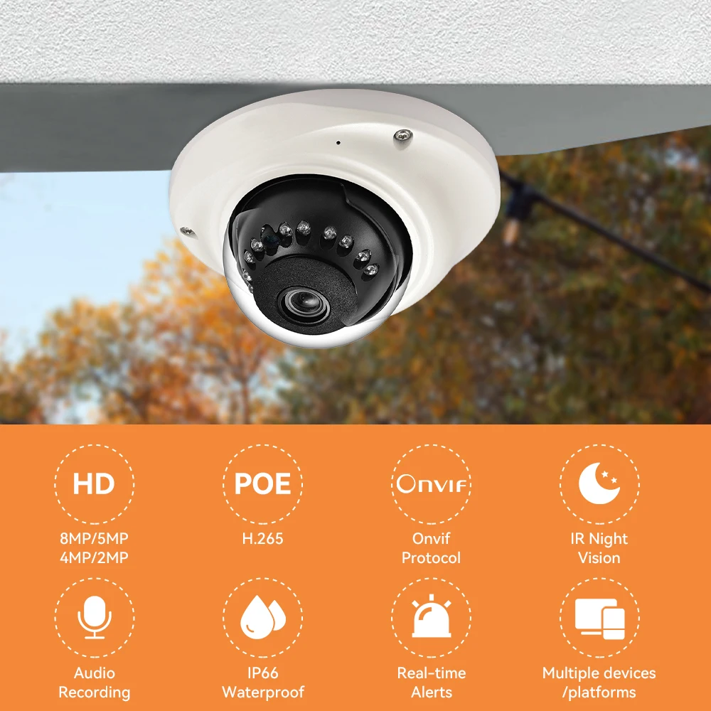 4K 8MP Fisheye Dome Camera IP ONVIF POE 1080P Full HD 5MP Waterproof Night Vision Audio Record Motion Detection Camera XMeye