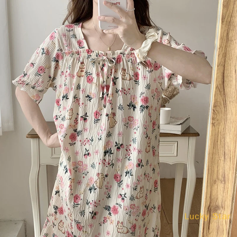 

New Short Sleeved Sleeping Skirt Women's Printed Comfortable Home Clothes