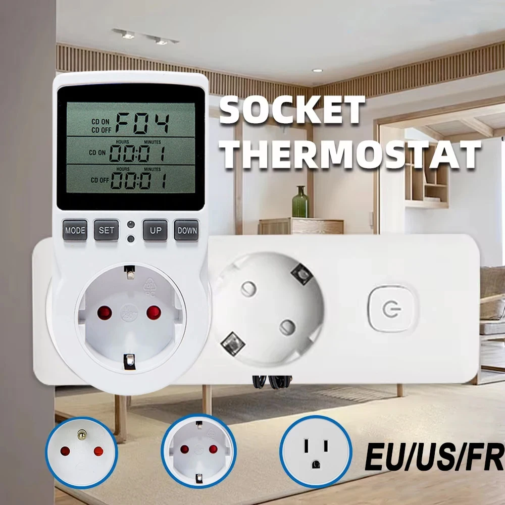 

EU/US Timer Socket Thermostat Digital Temperature Controller Socket Outlet With Timer Switch Sensor Probe Heating Cooling Tools