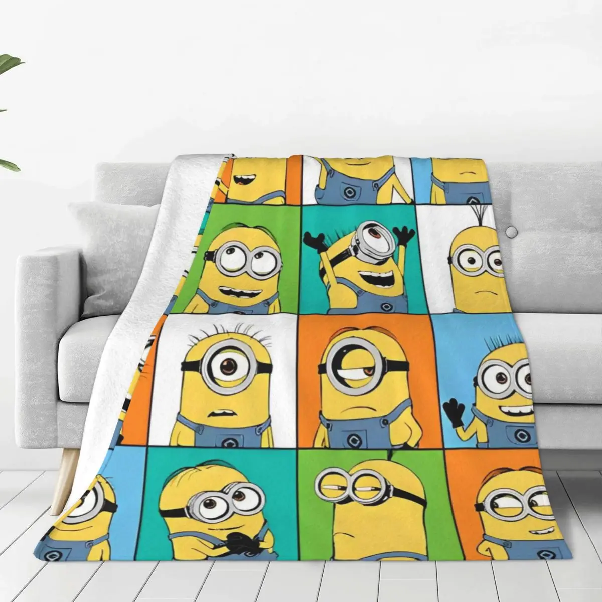 Cute Minions Cartoon Flannel Blanket Yellow Big Eyes Warm Throw Blanket for Home Decor Picnic Funny Bedspread Sofa Bed Cover