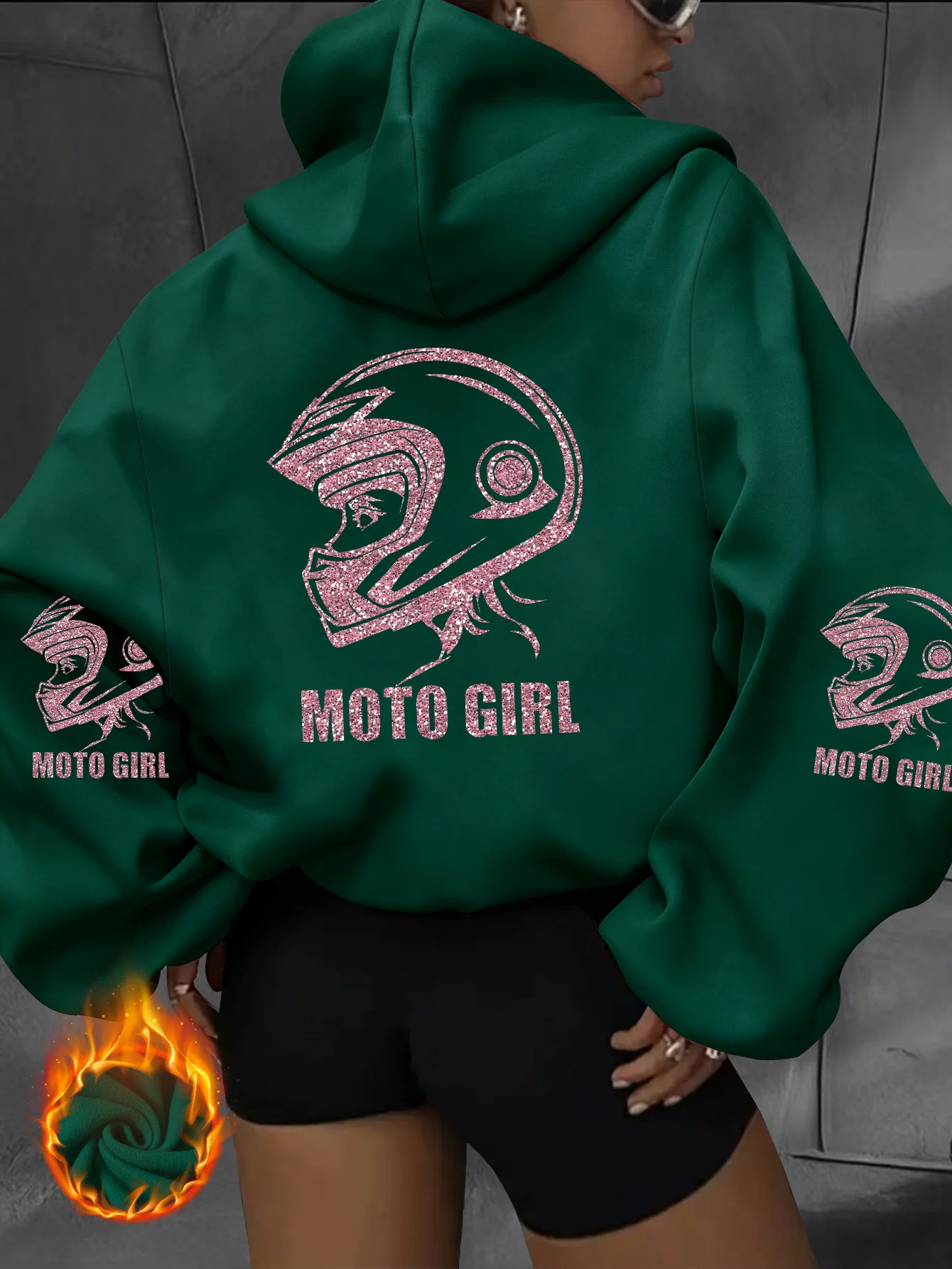 Unisex Motorrad-Hoodie Moto Girl Helm-Grafik Oversized Pullover Sweatshirt Biker Streetwear Herbst Winter – Detail 4