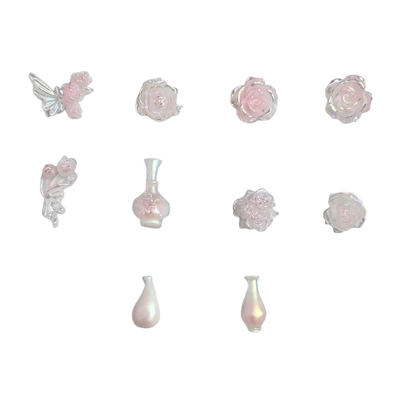Ailes de Vase Translucide Rose Clair pour Nail Art, Breloques pour Ongles, Papillon Rose, Rotterdam, Style Doux, Décorations Faites à la Main, DIY, N64.Parts