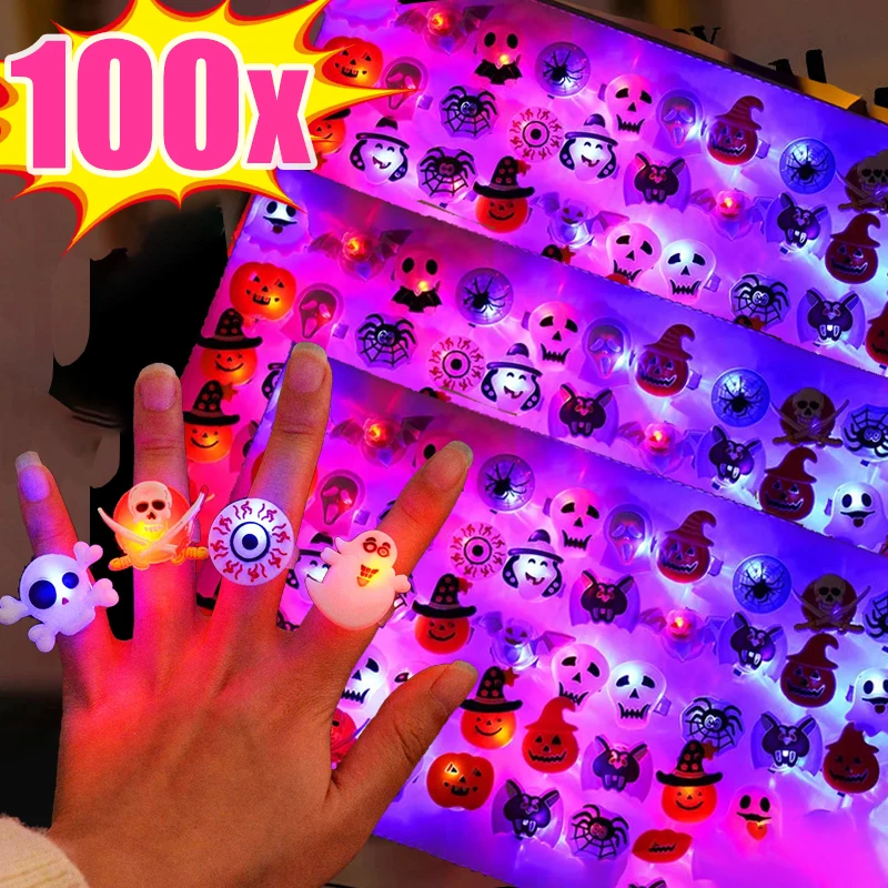 Lots Halloween Ring LED Flash Pumpkin Finger Lamp Christmas Ghost Skull Halloween Glow Ring Toy Children\'s Party Jewelry Gift