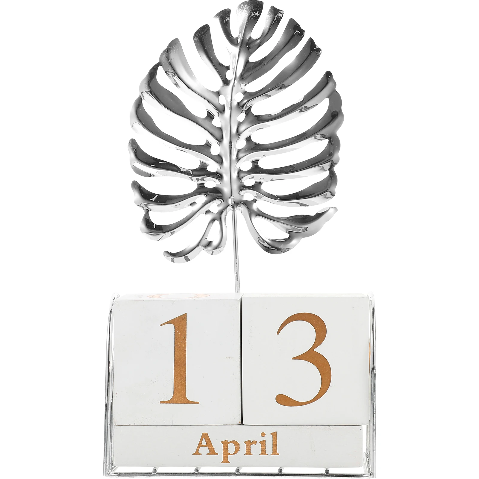 

Totortoise Back Leaf Calendar Ornament Vintage Decor Wood Desktop Perpetual Wooden Block Metal Daily Iron Decoration Child