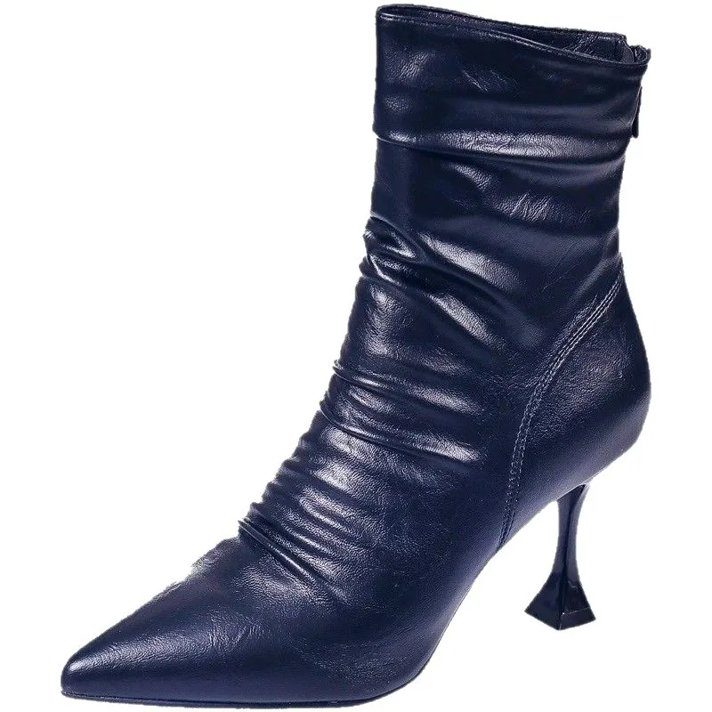 British Style Pointed Toe Stiletto Heel Ankle Boots Women's Autumn and Winter All-Matching Skinny Boots High Heel Fashion Boots