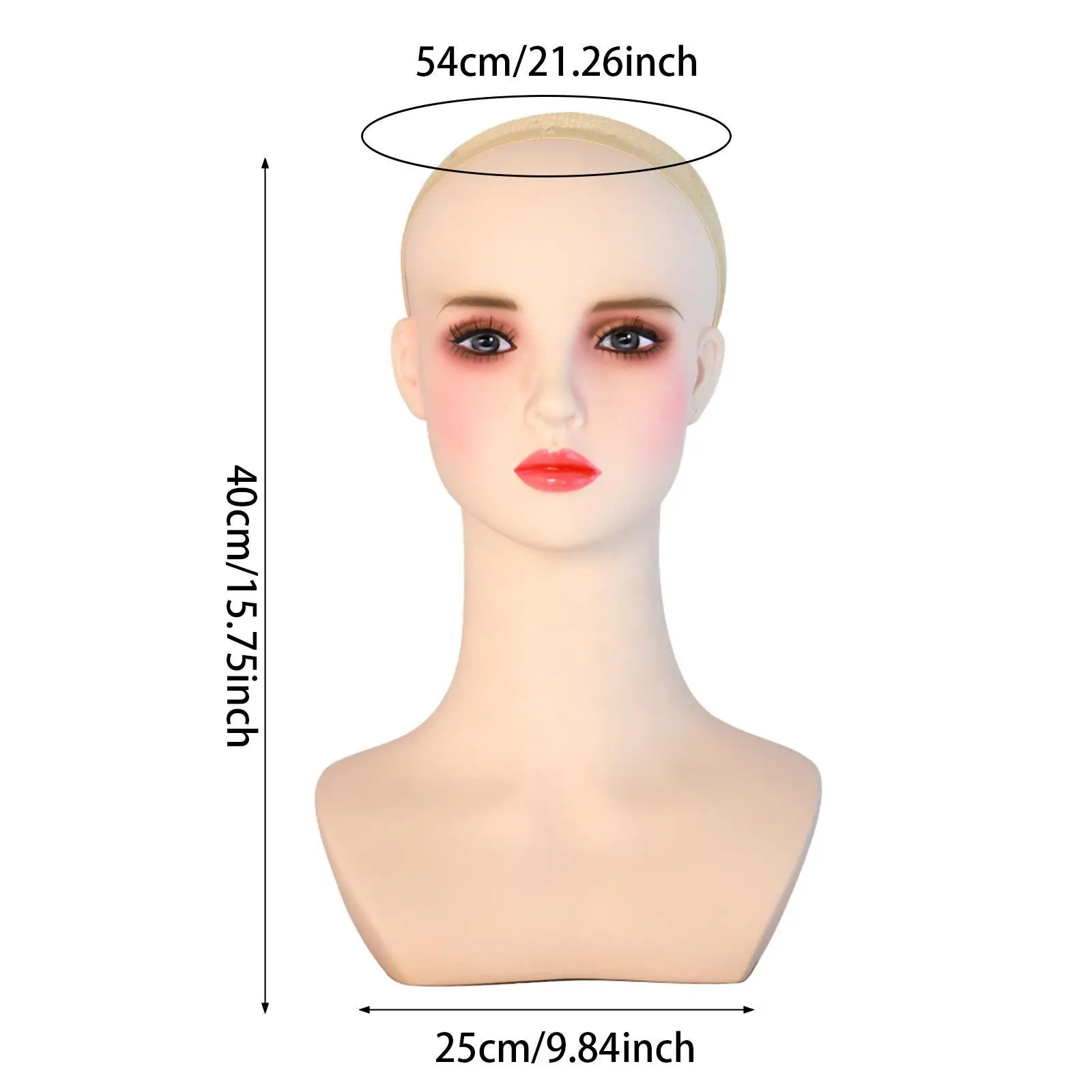 رأس عارضة أزياء للتجميل مع قبعة شعر مستعار، تمثال نصفي مجوهرات متعدد الأغراض مع حامل رأس شعر مستعار للمكياج لقلادة النظارات الشمسية