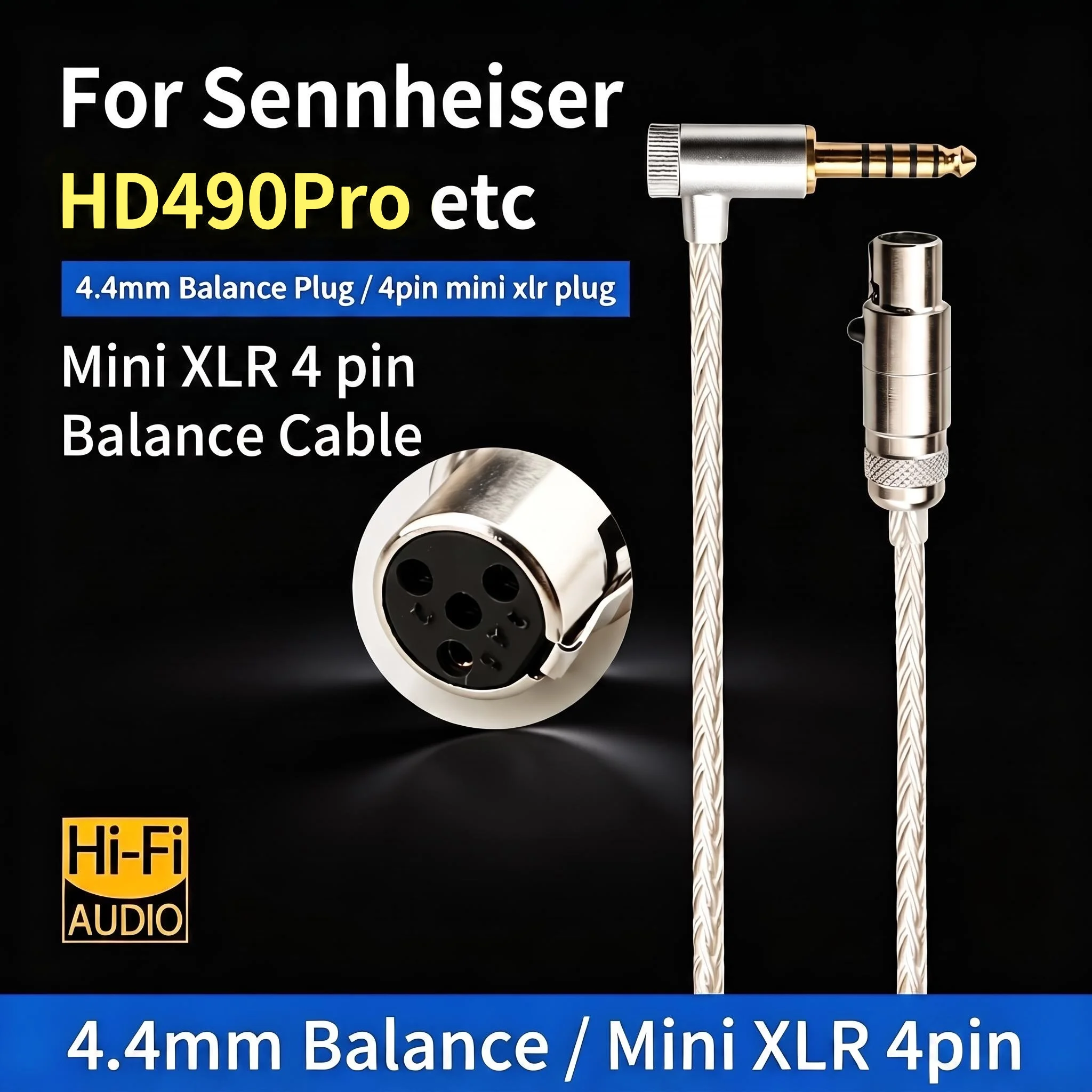 HD490 PRO Cable 16 Core 4pin Mini XLR Headphone 4.4mm Balanced Upgrade Cable for Sennheiser AKG K712 K702 Q701 DT990 DT1770