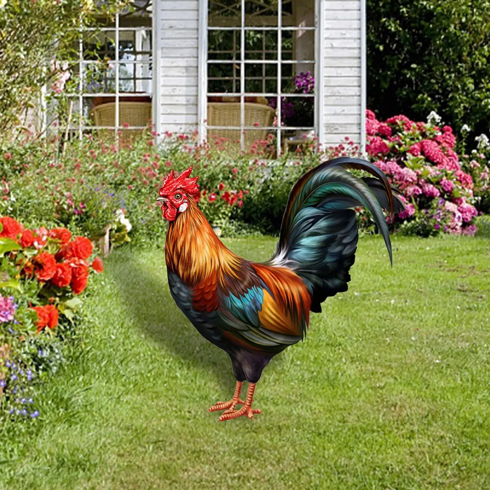 

Rooster Animal Statue Stakes Figures Ornaments for Courtyard Pathway Farm