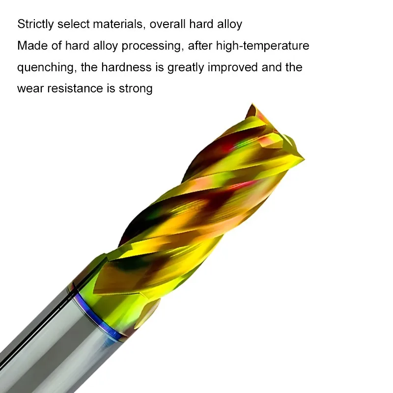 AZZKOR HRC80 High Hardness Milling Cutter 4-Flute Tungsten Steel Carbide Colorful Coating Flat End Mills CNC Machining Tools