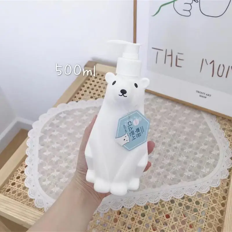 Bathroom Lotion Dispensers 450ml Cute White Polar Bear Soap Dispenser Pump Bottle Refillable Shampoo/Hand Sanitizer Dispenser