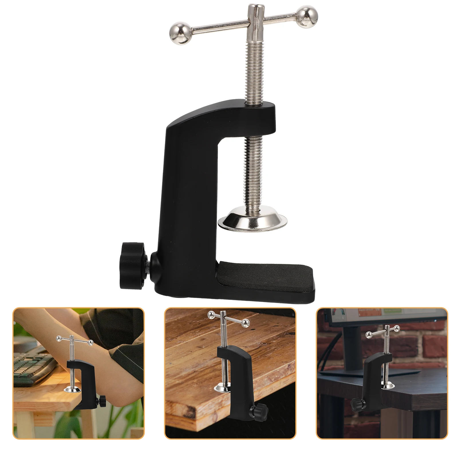 

1pc I Shaped Clip Alloy Table Lamp Holder Black Sturdy Durable Firm Texture Home Dorm Store Fixing Bottom Universal Base