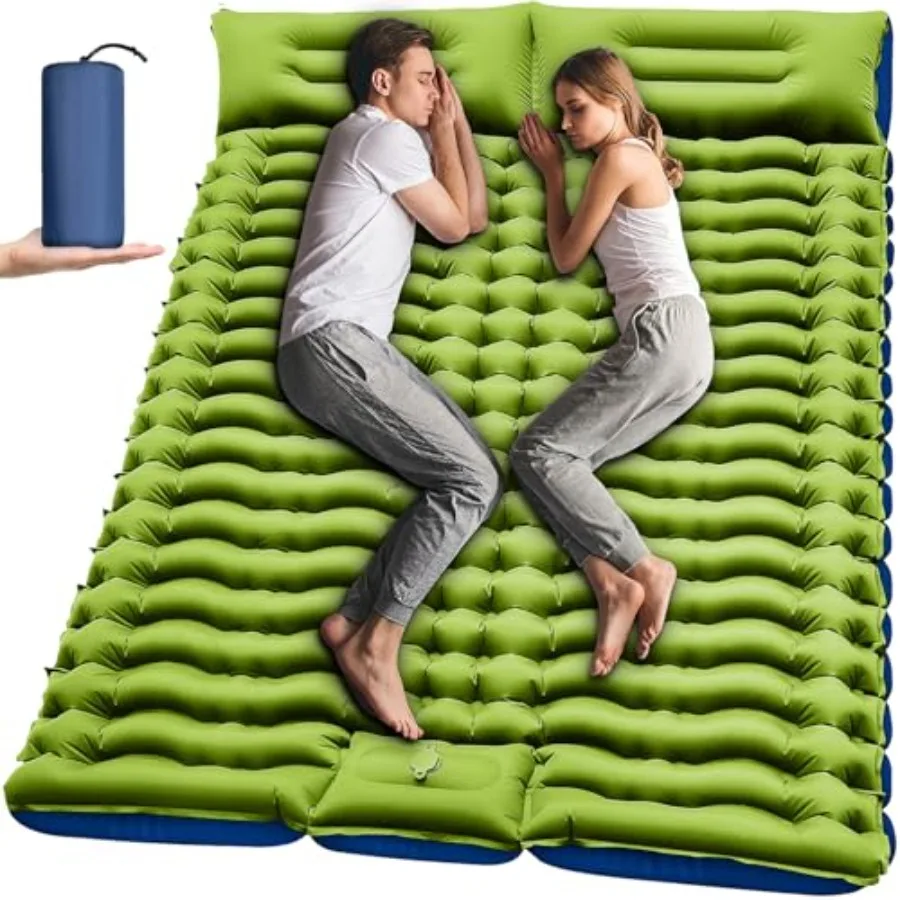 

Double Sleeping Pad - Self Inflating 4" Extra-Thick for 2 Person with Pillow Built-in Foot Pump Inflatable Sleeping Mat for Bac