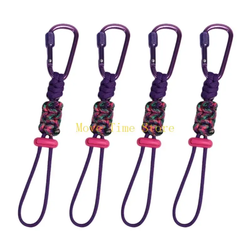 92ME Hiking Bottles Fasteners with Handcrafts Fabric, Bottles Fastener Set with Handworked Cord and Aluminum Carabiner for