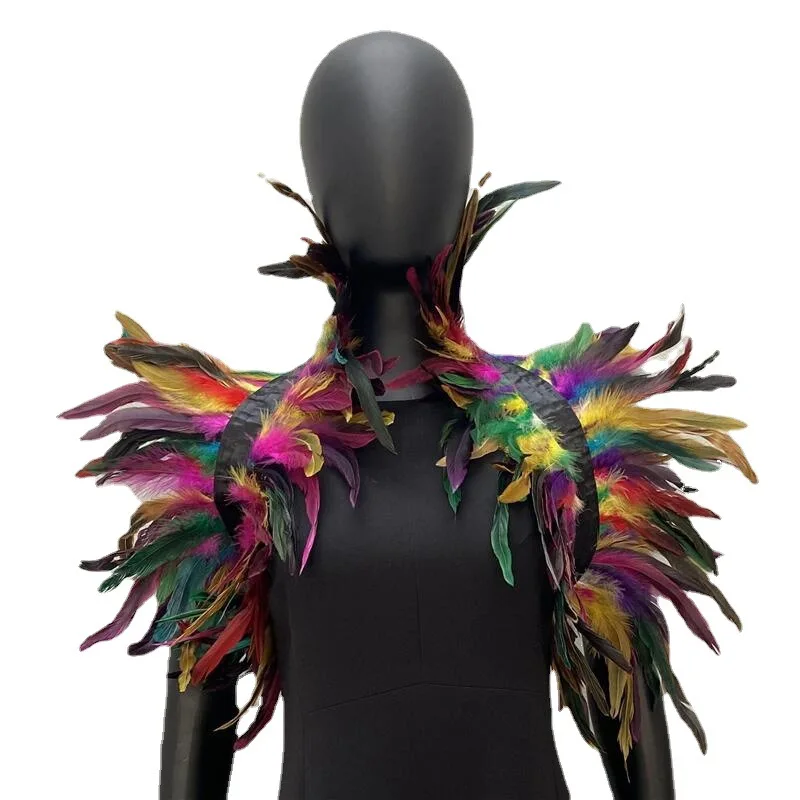 Capa de plumas Punk para carnaval de Halloween, chaleco de plumas falsas, banda para el cuello