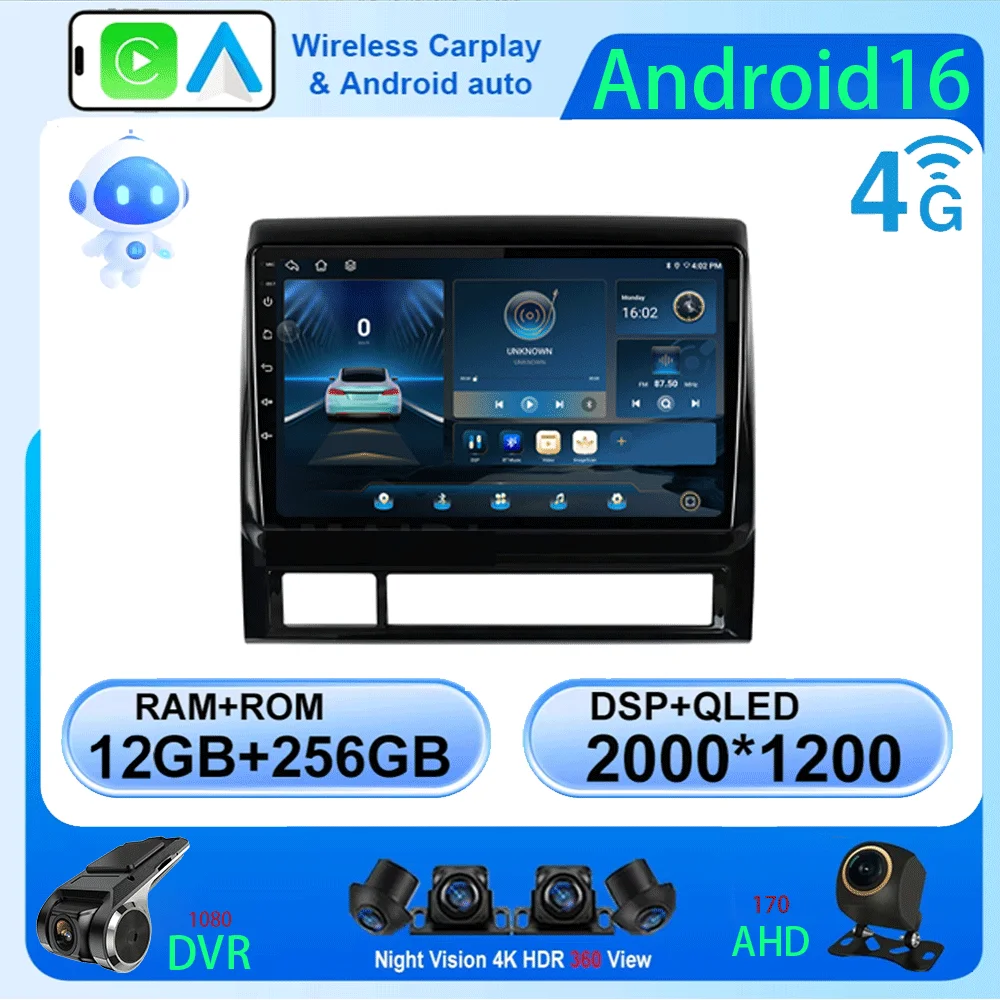

Автомагнитола Android 16 с Carplay для Toyota Tacoma 2 N200 Hilux 2005-2013, GPS-навигация, мультимедийный плеер, DSP, стерео, WiFi, 4G