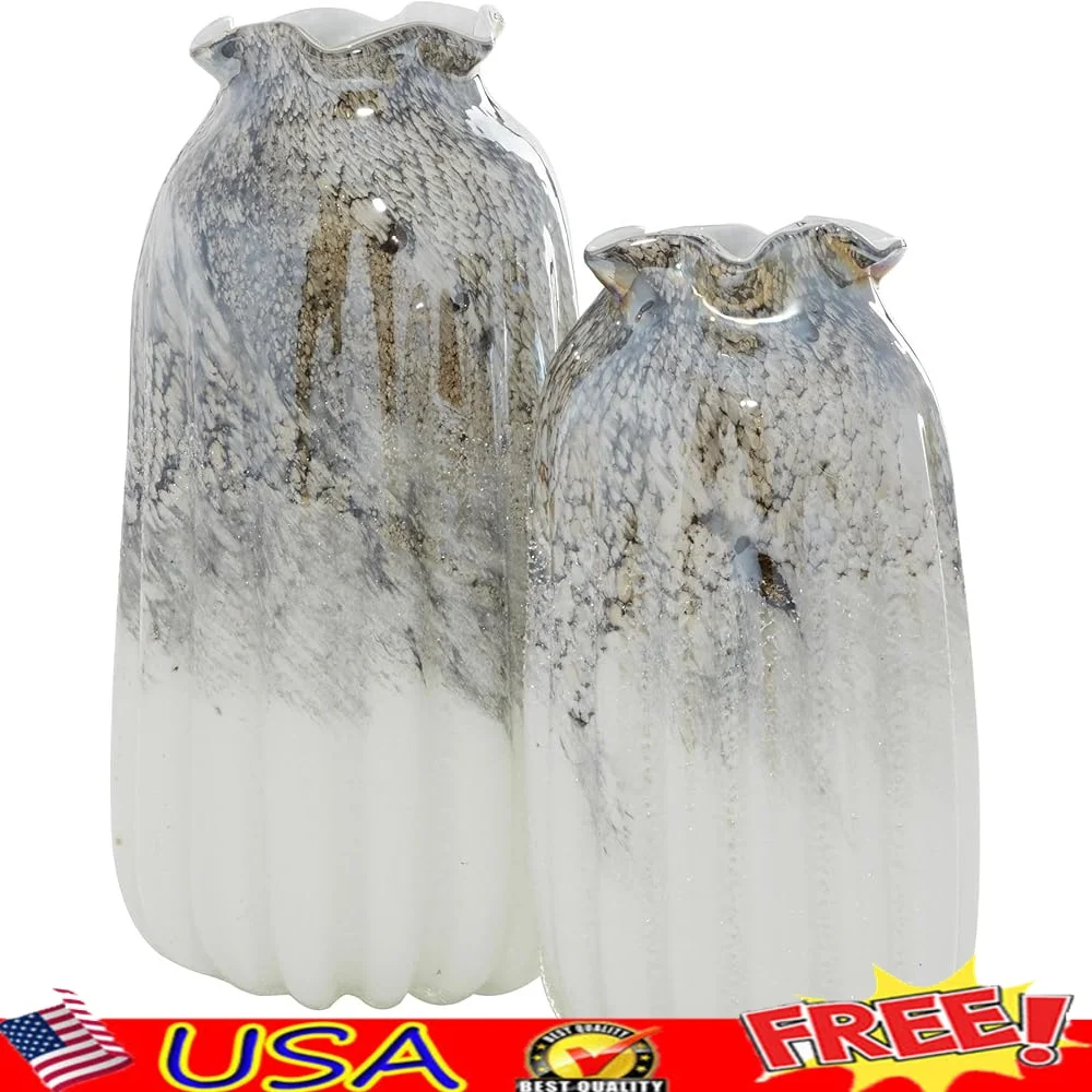 

Contemporary Glass Decorative Vases Set of 2 Centerpiece Flower Vases Home Décor Smooth Surface Modern Design 12 10 Inches
