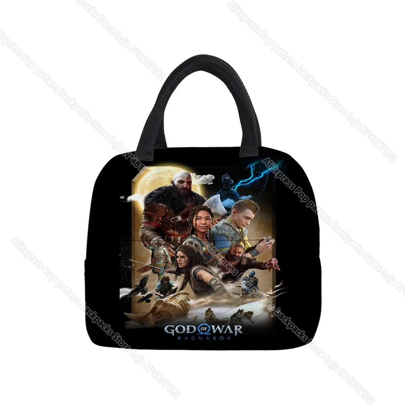 God of War Ragnarok Portable Lunch Bags Kratos Oxford Fresh Cooler Pouch Students Convenient Lunch Box Tote Food Container Bag