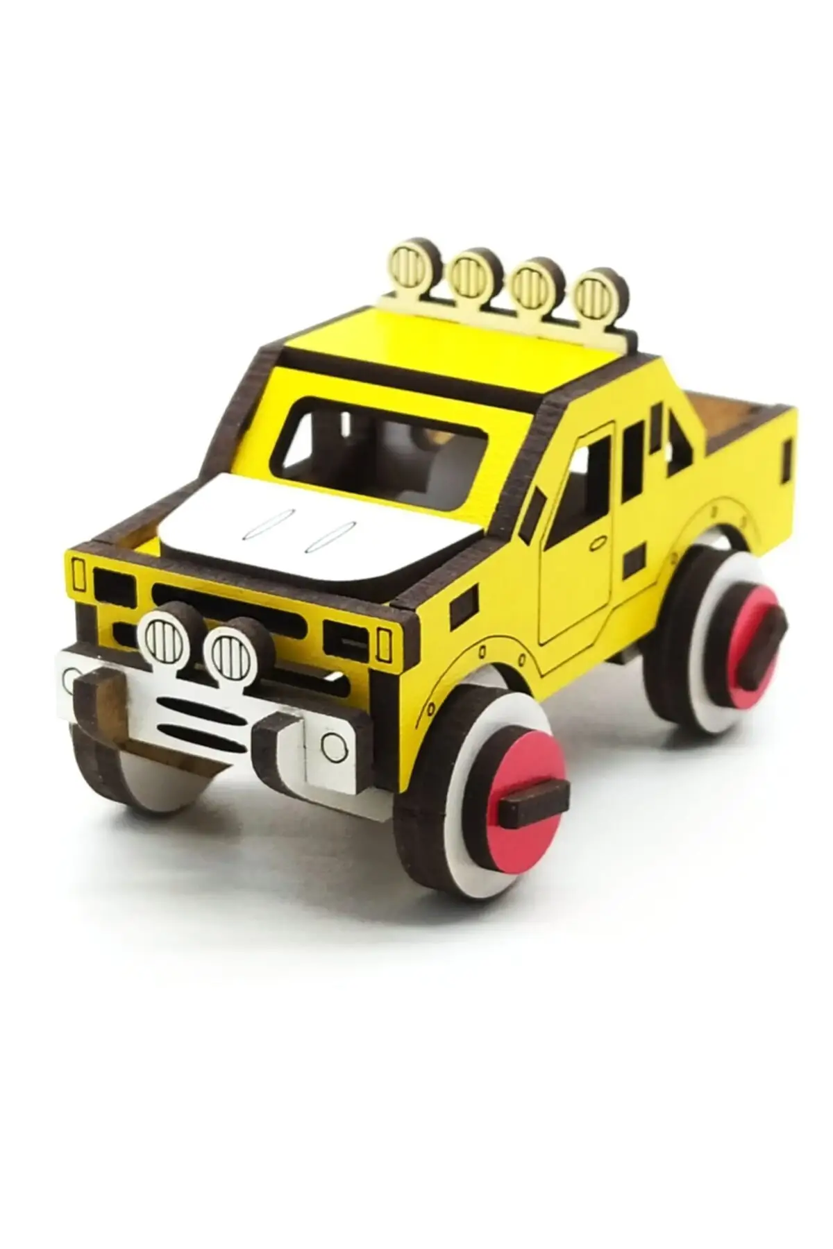 Wooden Mini Pickup Toy Car Yellow Children Education Gift Car Model Blocks DIY Children Assembling Toy