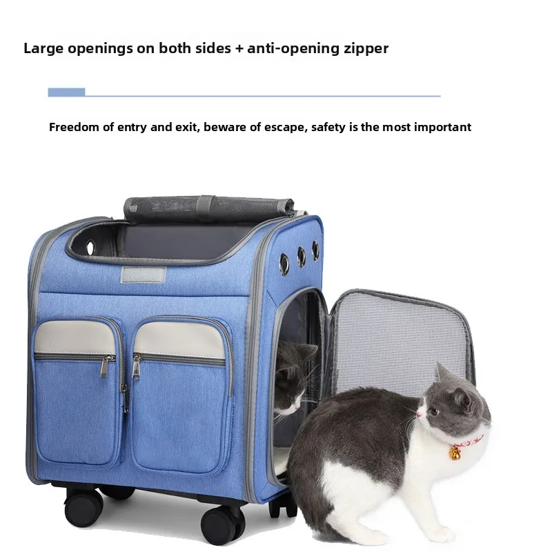 حامل الحيوانات الأليفة مع عجلات المحمولة طوي التعادل قضيب حقيبة الحيوانات الأليفة كبيرة الحيوانات الأليفة على ظهره عربة القط القط والكلاب حقيبة الناقل السفر