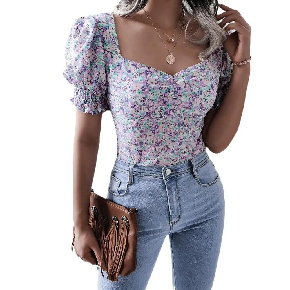 صيف جديد فانوس غير رسمي Sve ساحة طوق مثير الأزهار بلوزة شيفون المرأة عبر الحدود Faion ort Sve بلوزة #5