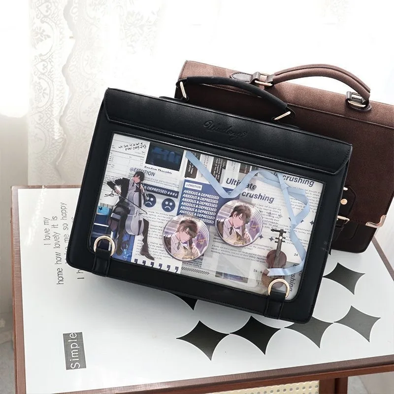 Japanese Lolita Style JK Uniform Shoulder School Bags For Women Girls Pu Leather Large Capacity Casual Luggage Handbags Totes