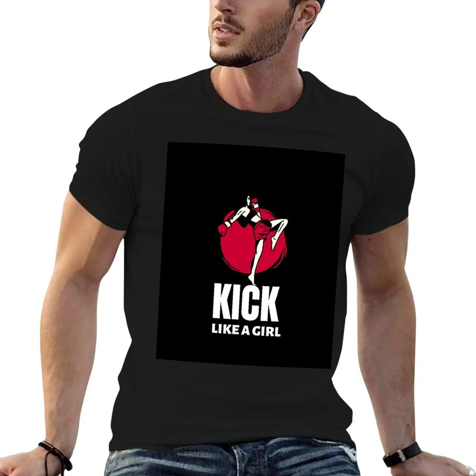 Kick Like A Girl Funny Mixed Martial Arts Thai Boxing Workout Slogan T-Shirt Sports Casual Breathable Tee Shirt