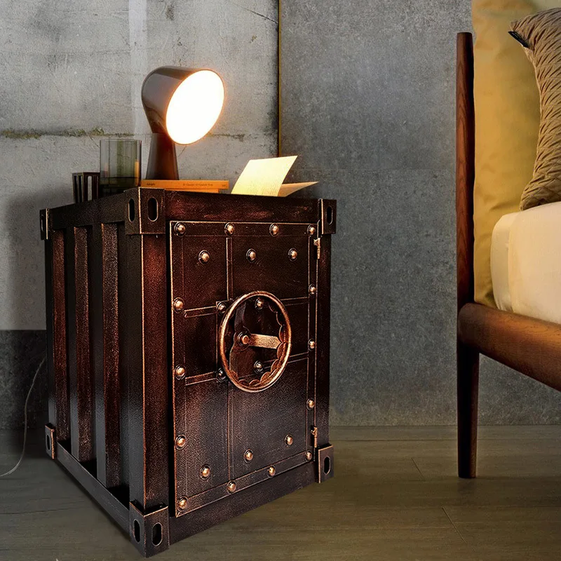 Industrial Style Iron Storage Cabinet, Retro Iron Bedside Table Decoration Box, Retro Container Safe Decoration Nightstand