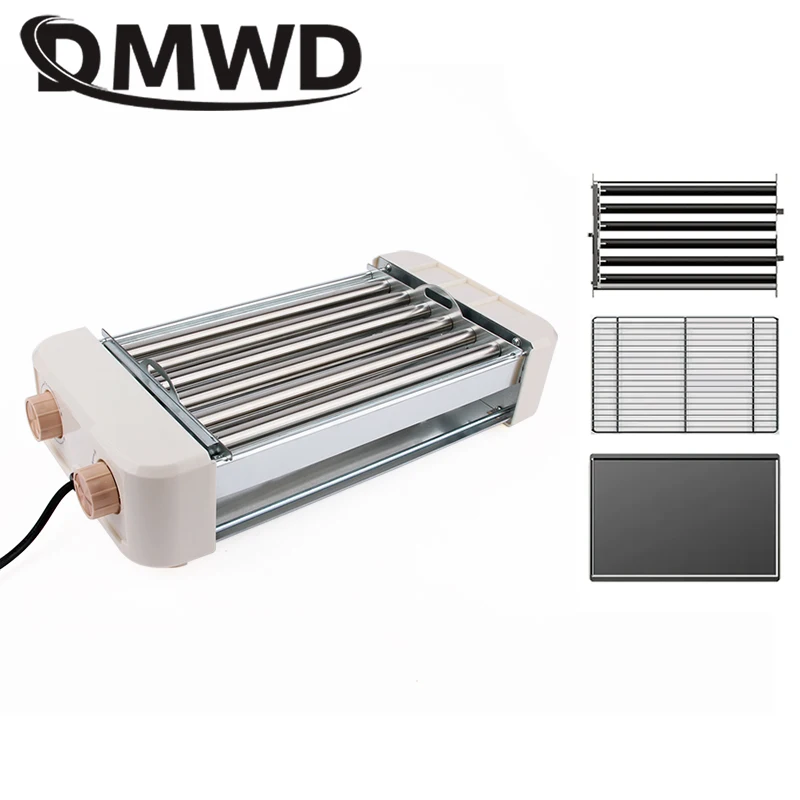 

Electric Hot Dog Kebab Grill 6 Rods Stainless Steel Roller Sausage Roller Corn Baking Steak Frying Pan Skewers Barbecue Machine