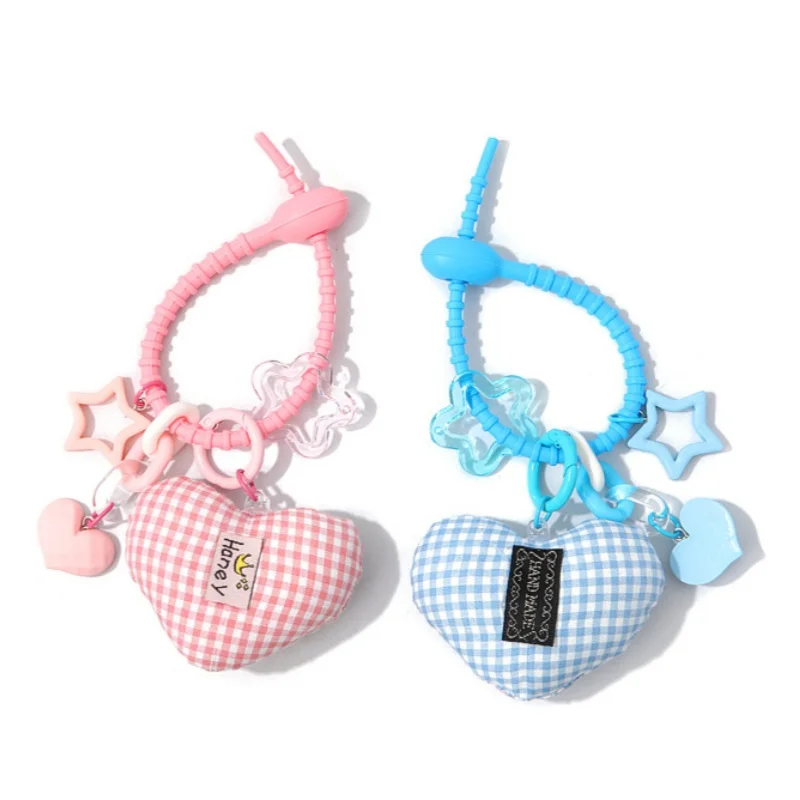 

2025 New Heart Keychain Kawaii Bag Charm Fashion Y2K Star Keychain Cute Heart Plush Backpack Pendant Christmas Gift