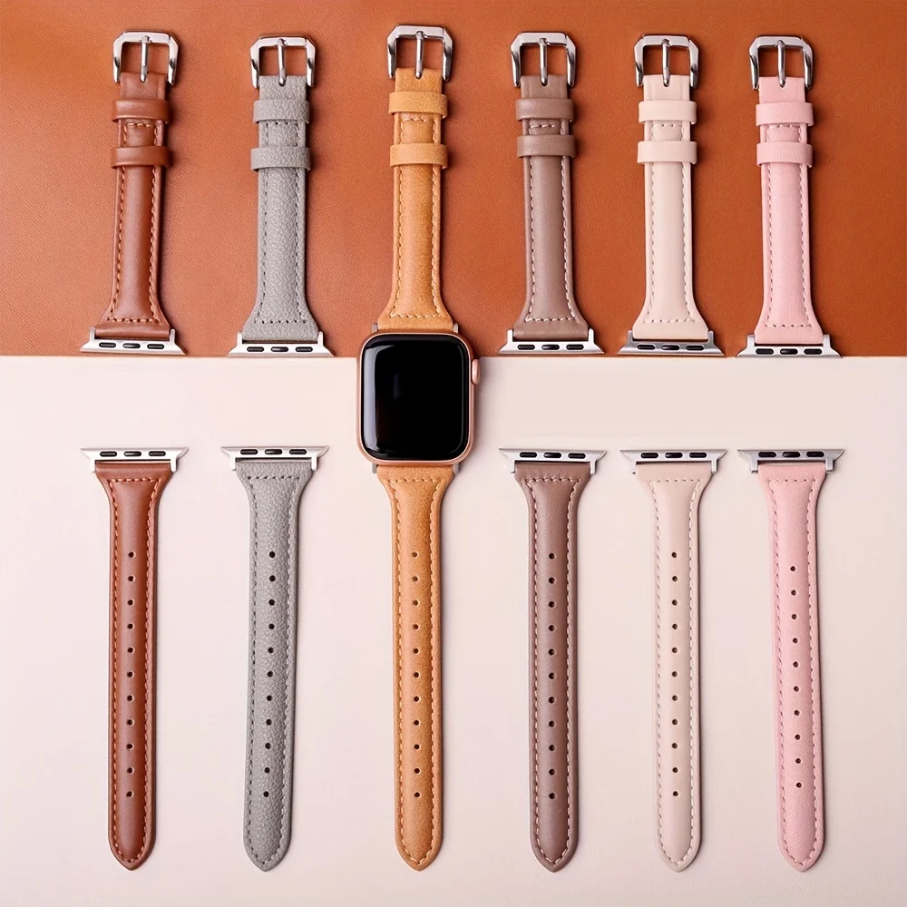 Slim Leather Strap For Apple Watch Band 44mm 40mm 41mm 42mm 38mm 49 44 mm Bracelet apple watch 8 45mm bands Ultra 7 se 3 4 6 10
