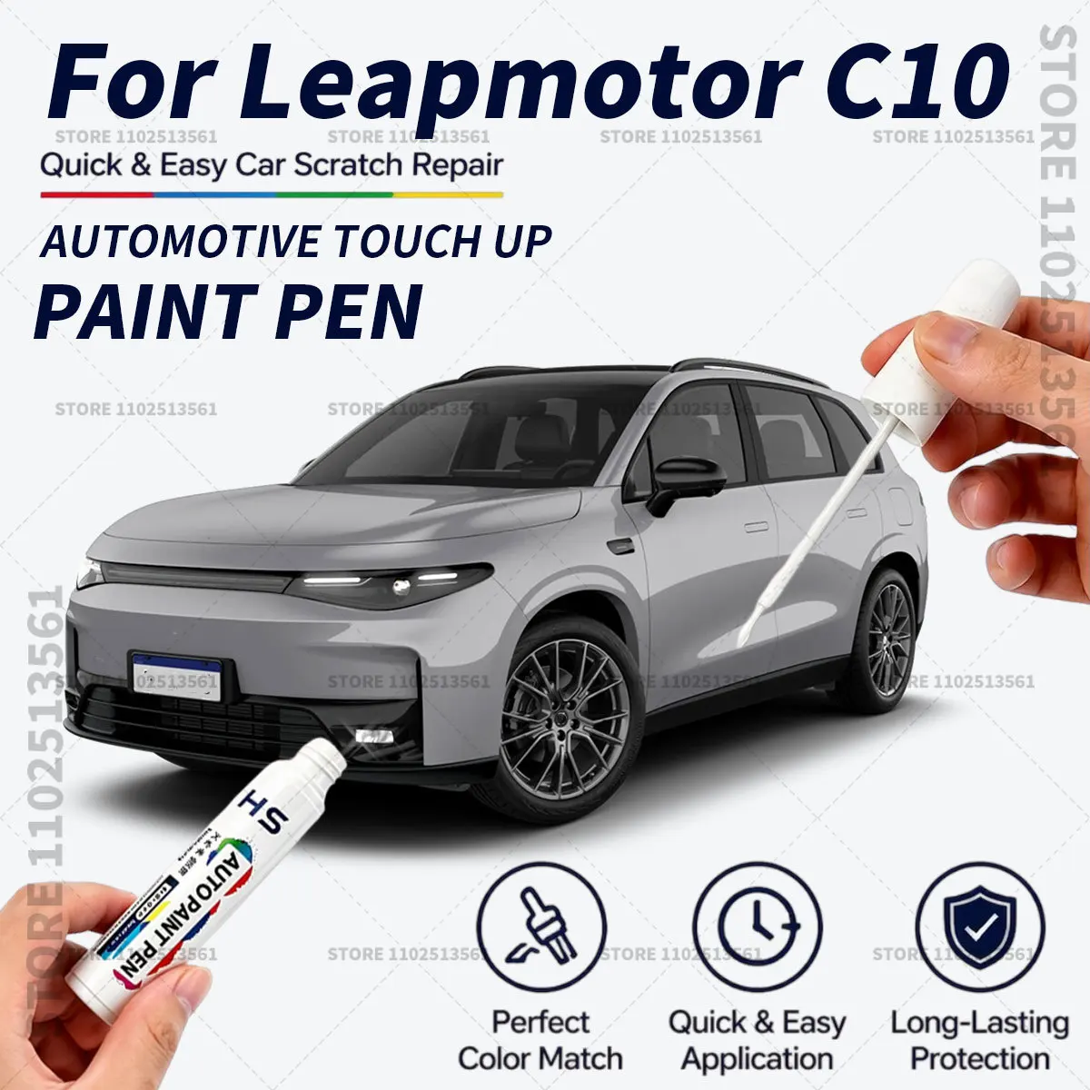 For Leapmotor C10 Black White Quick Dry Car Touch Up Paint Pen Auto Scratch Repair Brush for Paint Chips Scratches and Scuffs