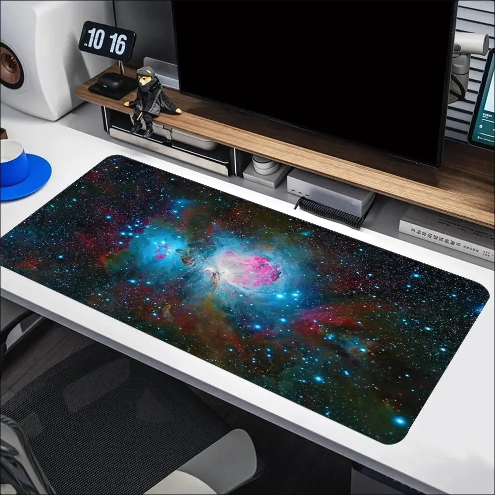 Starry Galaxy Nebula Space Print Large Mouse Pad Non-Slip Rubber With Stitched Edges For Gaming Setup And Daily Office Use