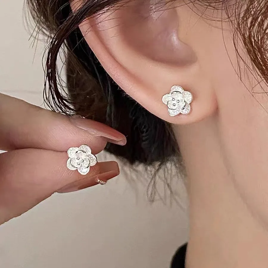 Simple Silver Color Alloy Flower Stud Earrings Fashion Earring For Women Trendy Jewelry Dropshipping Gift Accessories