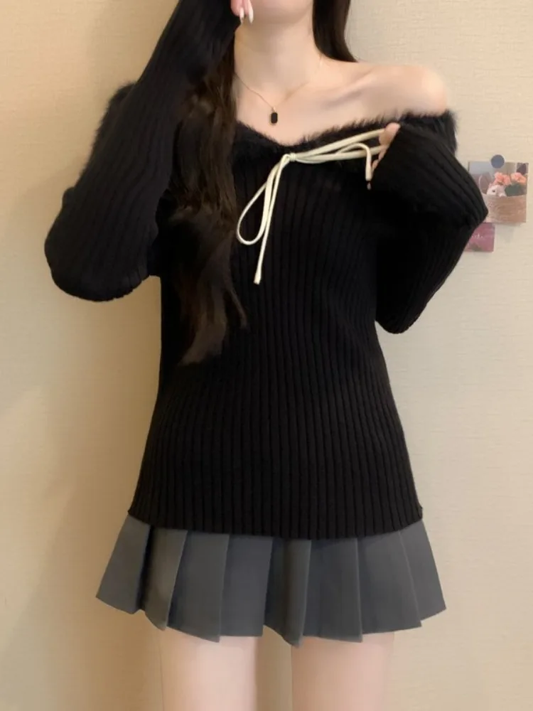 Afslankende paarse trui Damesmode met blote schouder en splitsontwerp Winter Nieuwe Sle Mooie kleine top Ciwalk Wollen