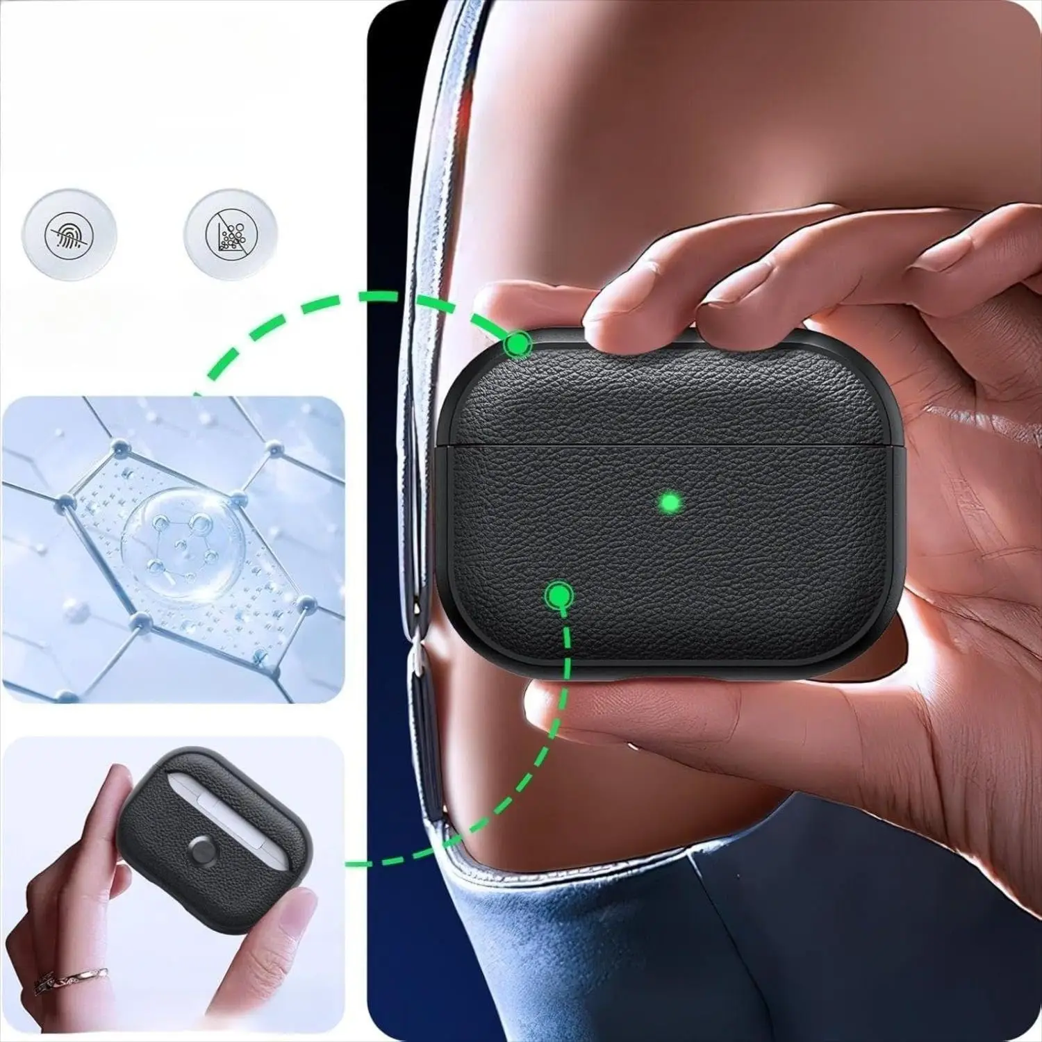 for AirPods Pro 3/Pro 2/Pro/4 Case Soft TPU Leather Design Drop Protection Cover with Keychain & Cleaner Kit for AirPods 4/Pro 3 - view 5