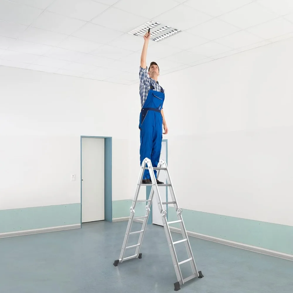 Escada dobrável Giantex de 12 pés: 7 em 1, capacidade de 330 libras, alumínio leve com trava de segurança