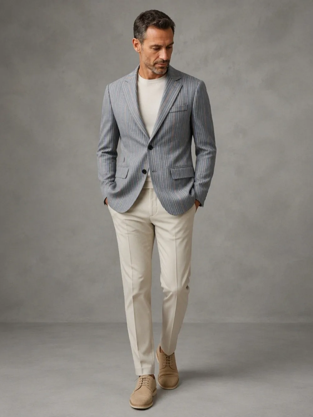Men's Casual Business Blazer Classic Vertical Stripe Notched Lapel Two‑Button Slim Fit Long Sleeve Suit Jacket For Office Party
