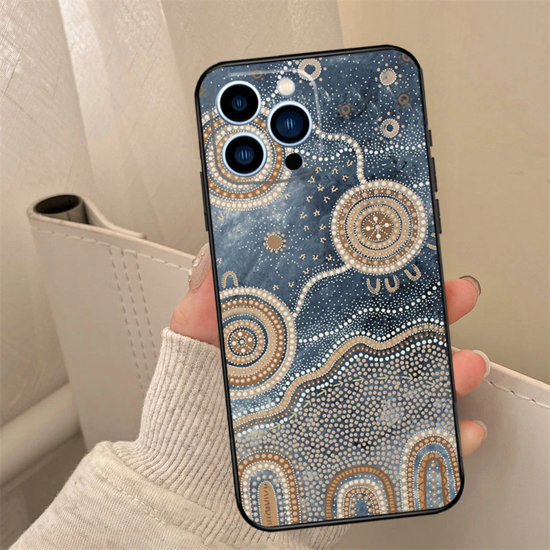 Aboriginal Art Print Phone Case For iPhone 16 15 14 13 12 11 Pro Max XS X XR 7 8 Plus 12 13 Mini Back Cover