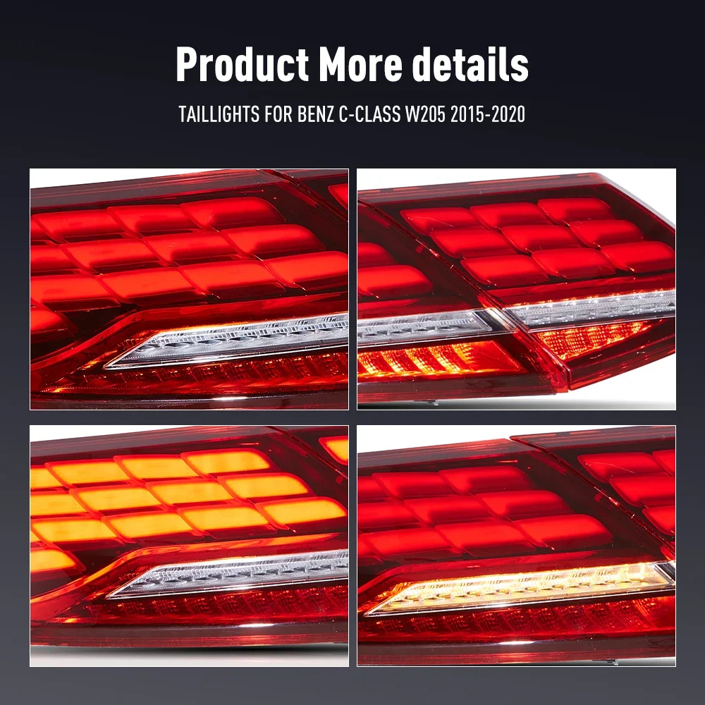 زوج من أضواء خلفية LED لبنز C-class W205 2015-2020 عكس الفرامل تحول إشارة سيارة الخلفية الذيل ضوء الجمعية التوصيل والتشغيل