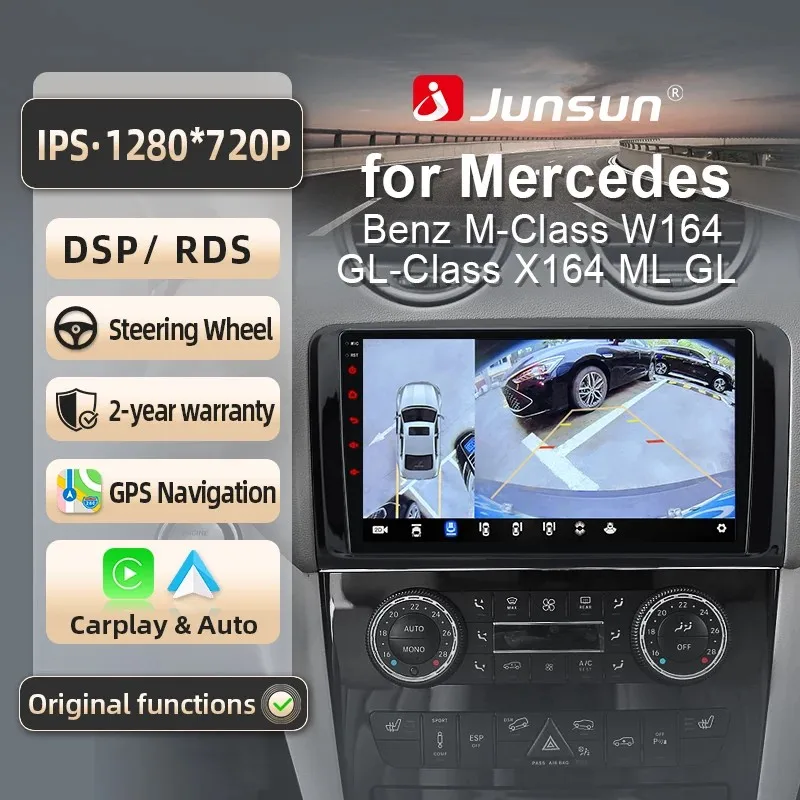 Junsun 9 "Android 14 360 kamera Drahtlose Carplay Auto Radio für Mercedes Benz M-Klasse W164 GL-Klasse X164 ML GL Multimedia Bildschirm