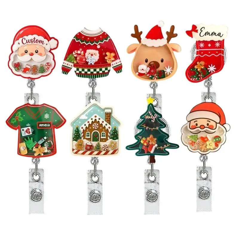 Christmas Badge Reel Premium Holiday Patterned Clip Lightweight Retractable ID Holder for Nurses Holiday Gift Giving