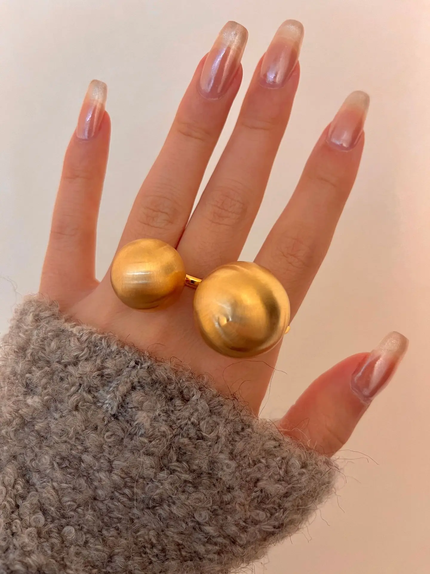 Vintage Chunky Metal Brushed Matte Round Ball Large Rings for Women Men Irregular Geometric Fashion Trend Jewelry Gifts