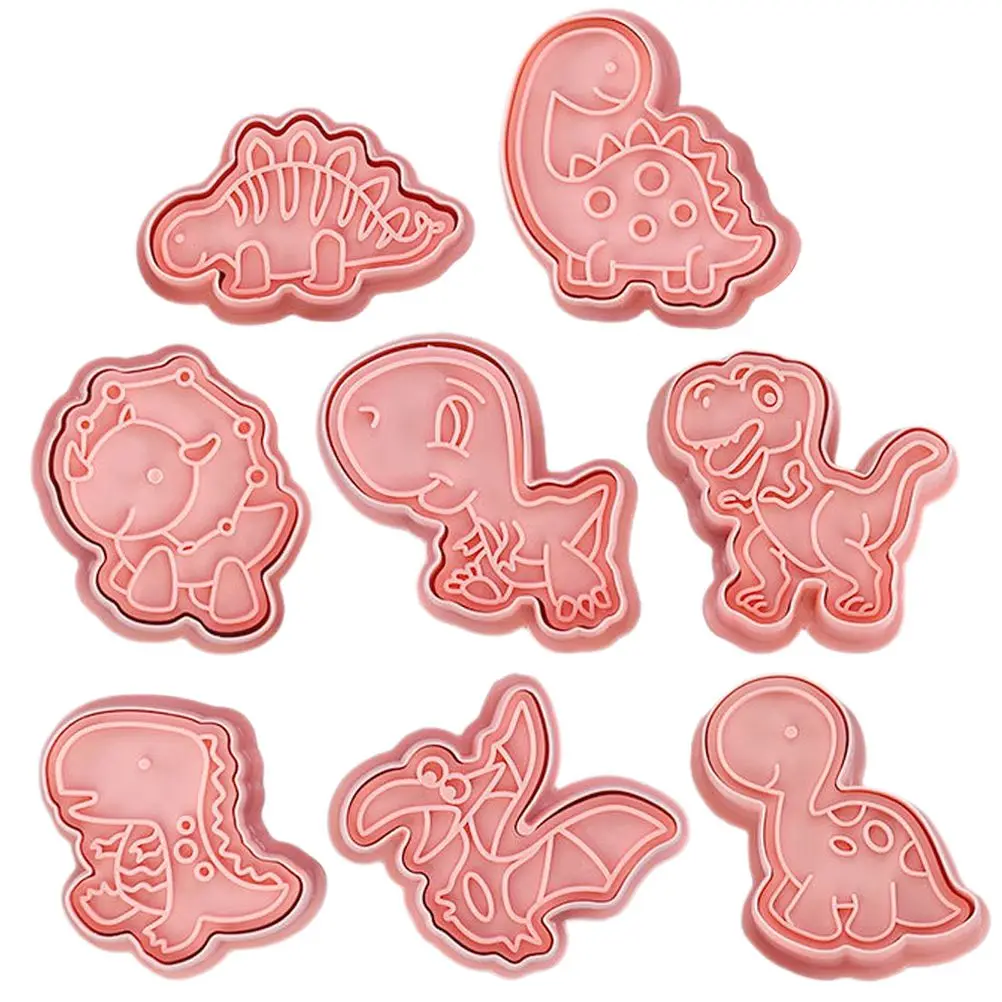 8 Pcs Dinosaur Cookie Stencils Animal Chocolate Mold Baking Tool Pp Stamps The