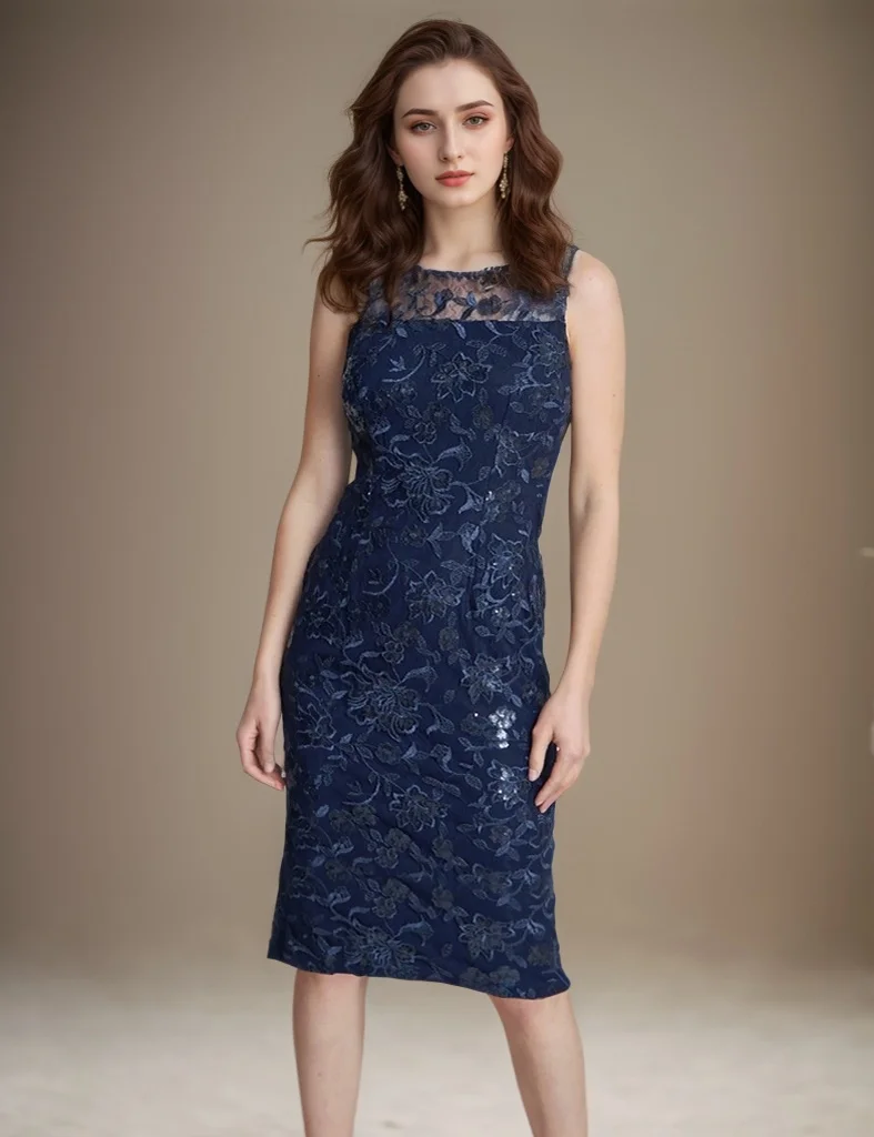 Элегантное винтажное вечернее платье с аппликацией, силуэт оболочки/колонны, длиной до колена, с круглым вырезом, из тюля, рукав 3/4, 2025 г., бесплатно по индивидуальному заказу